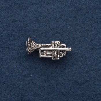 Brooch "Trumpet" 3x0.5cm grey metal