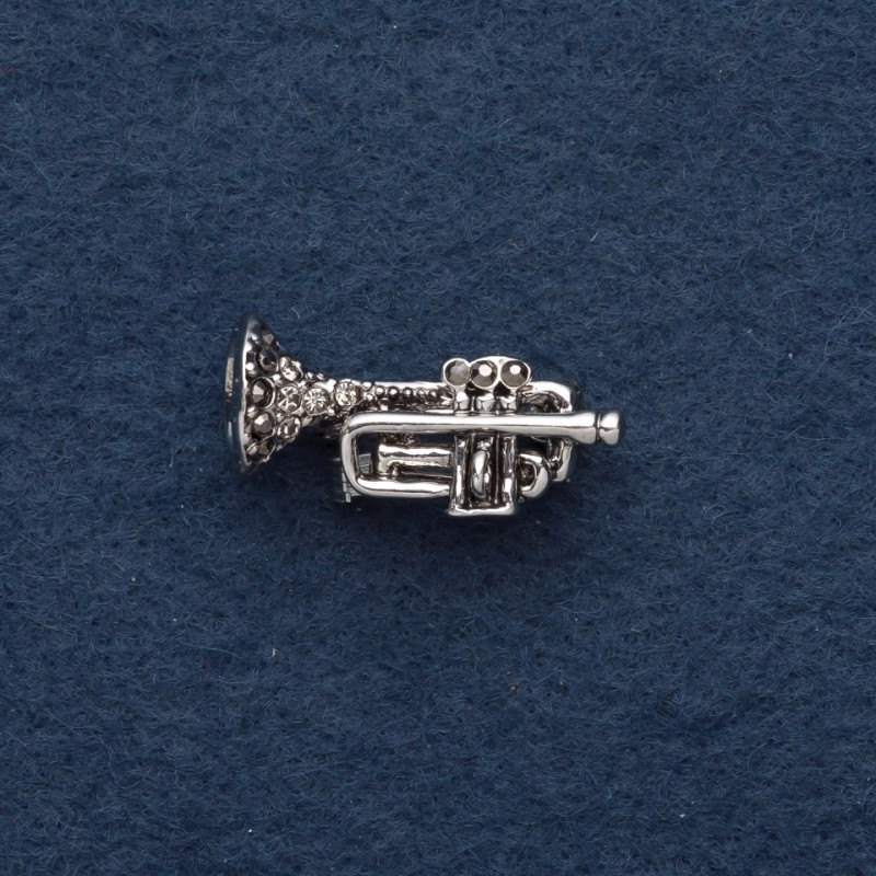 Brooch "Trumpet" 3x0.5cm grey metal