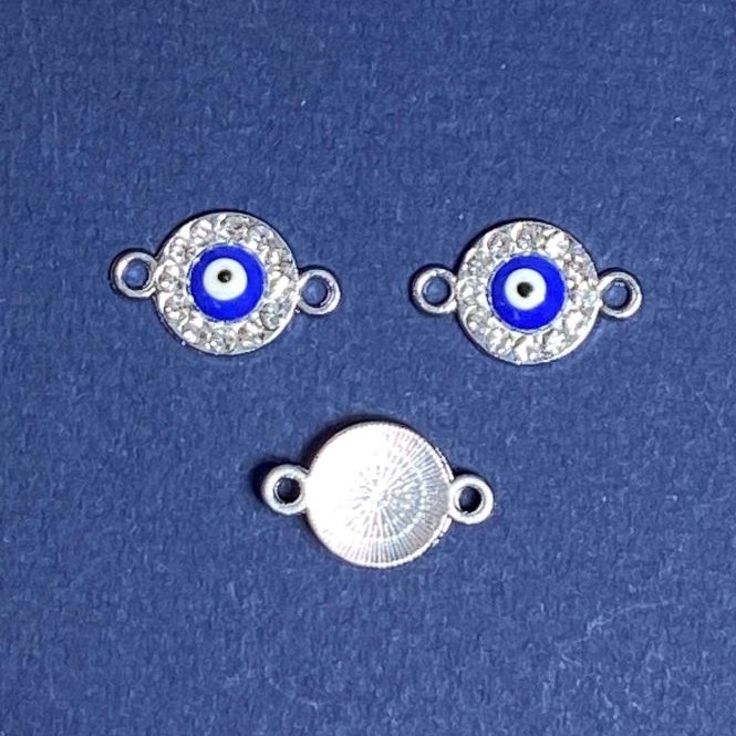 Pendant Connector Finding, Rhinestone "Eyelet", 1.8cm, Silver-Tone, Pack of 3