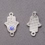 Pendant Connector Finding, Rhinestone Eye "Hamsa Hand", Silver-Tone, 2.5x1.3cm, Pack of 3