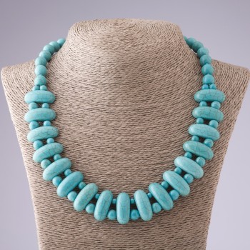 Cleopatra Necklace, Veined Green Turquoise, links 10*25mm and 10mm beads, L50cm
