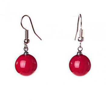 (33/12mm) Earring with a latch back, red, bead, Majorca pearl