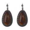 Clearance. Tiger's Eye Earrings with Point-Cross Frame, Drop Stone 3×2 cm, Length 4 cm