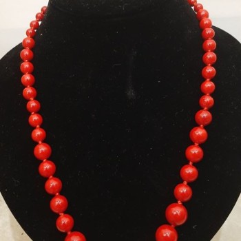Necklace of Red Coral (pressed) beads increasing size, diameter 6×14 mm±, length 54 cm±