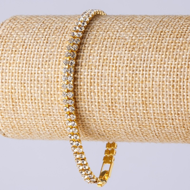 Two-Row Rhinestone Bracelet with Clasp, Metal Colour "Gold", Length 19cm, Width 5mm
