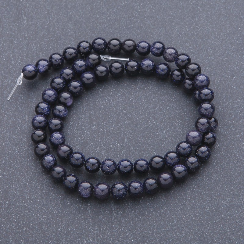 Beads Aventurine Stone "Blue Sand Night of Cairo" on thread smooth round, diameter 6mm, length 37cm
