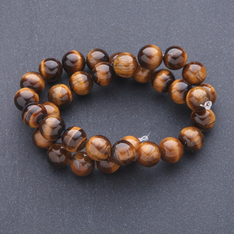 Natural Stone Tiger's Eye Beads on a String, diameter 12mm, length 39cm
