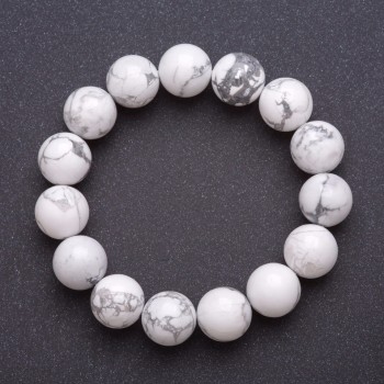 Cacholong Natural Stone Bracelet, Smooth Round Beads on Elastic, 12mm Diameter, 18cm Length