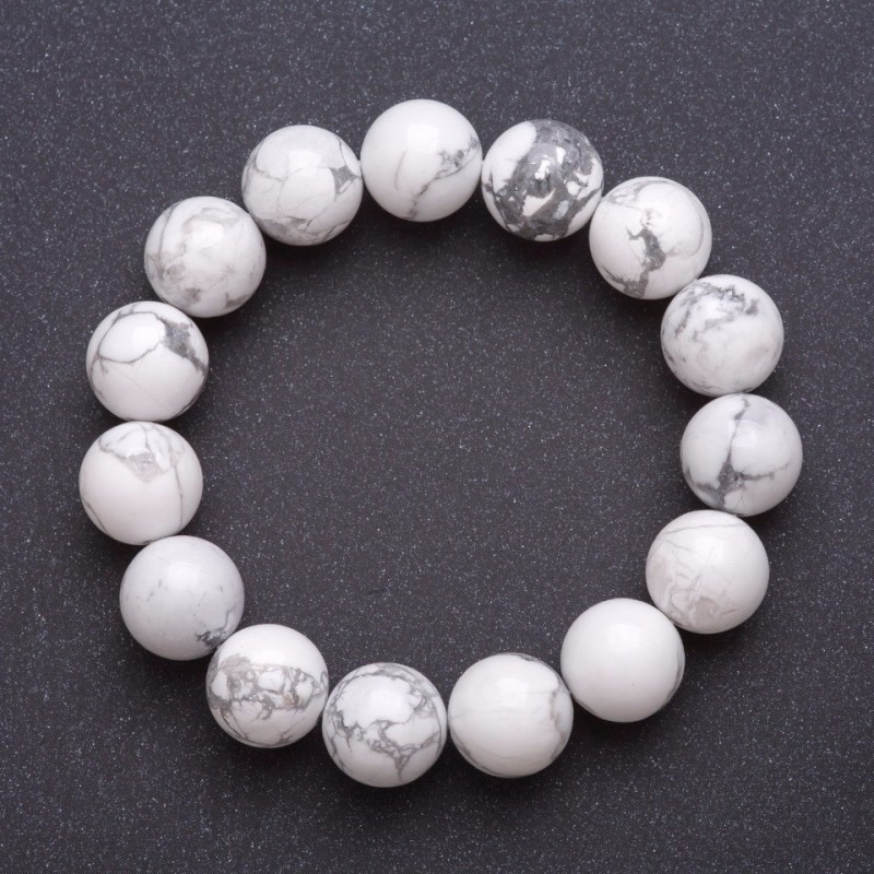 Cacholong Natural Stone Bracelet, Smooth Round Beads on Elastic, 12mm Diameter, 18cm Length