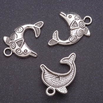 Finding – Dolphin Pendant bmm, diameter 4mm, length 31mm, grey metal, pack 20g +/-8pcs