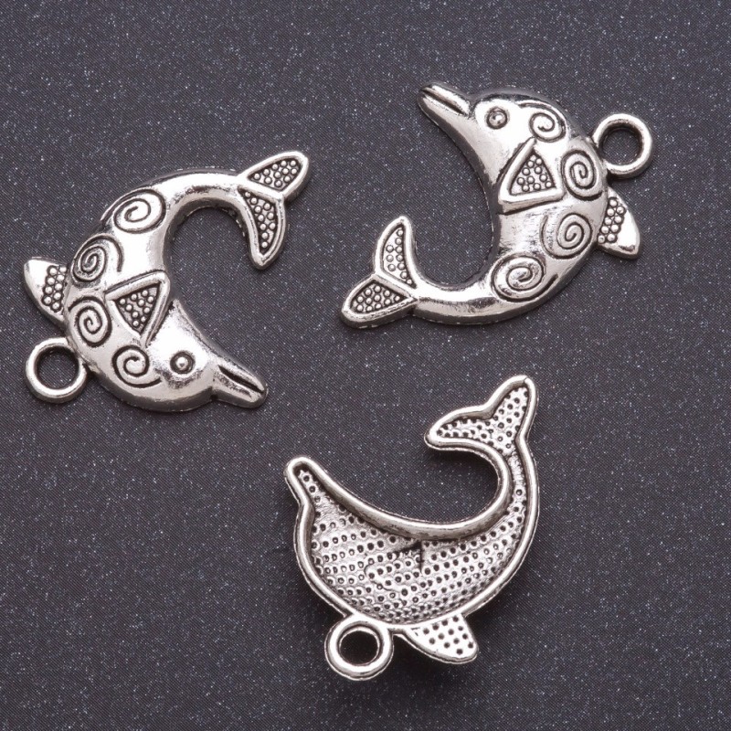 Finding – Dolphin Pendant bmm, diameter 4mm, length 31mm, grey metal, pack 20g +/-8pcs