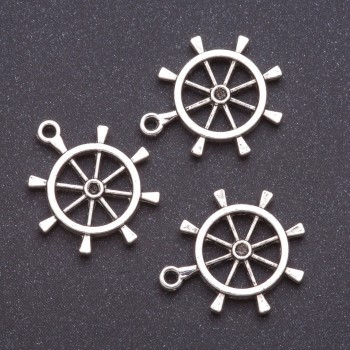 Finding – Ship's Wheel Pendant b4mm dmm L7mm, grey metal, pack 20g +/-7pcs