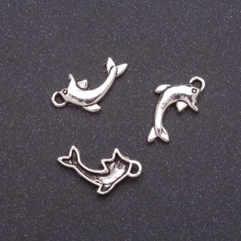Finding – Dolphin Pendant, width 11mm dmm L0mm, grey metal, pack 20g +/-34pcs