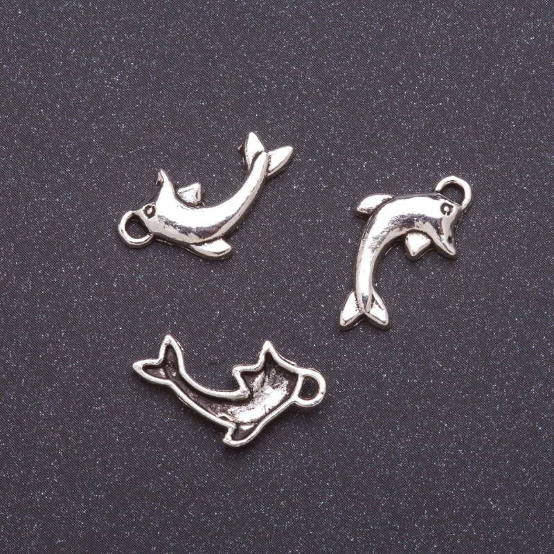 Finding – Dolphin Pendant, width 11mm dmm L0mm, grey metal, pack 20g +/-34pcs