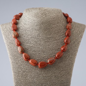 Necklace Natural Stone Red Jasper Tumbled, Graduated, diameter 9-15cm, length 48cm