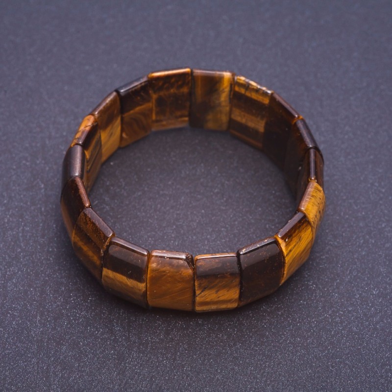 Tiger's Eye Bracelet on Elastic, Rectangular Link 2.5x1.2cm