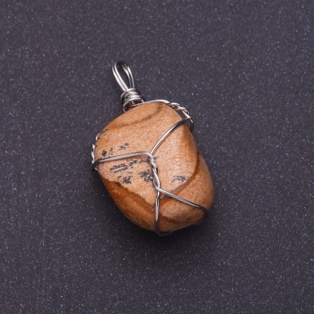Landscape Jasper Pendant, Silver-tone Wire-Wrapped, 2.8x2cm (+-)