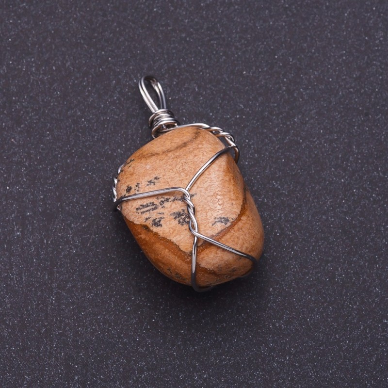 Landscape Jasper Pendant, Silver-tone Wire-Wrapped, 2.8x2cm (+-)