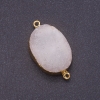 White Agate Druzy "Snow" Oval Connector, 25x40(+-)mm, Gold-tone Metal