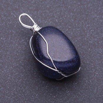 Natural Aventurine Stone Pendant "Blue Sand Cairo Night" in Wire Wrap, 3x2cm (+/-), Assorted Sizes