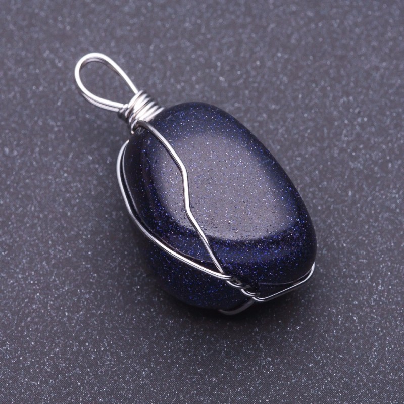 Natural Aventurine Stone Pendant "Blue Sand Cairo Night" in Wire Wrap, 3x2cm (+/-), Assorted Sizes