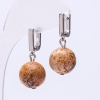 Elegant Landscape Jasper Earrings, Round Bead 12mm, English Lock, length 29mm+