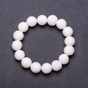 White Sponge Coral Natural Stone Bracelet on Elastic, 12mm Diameter, 18cm Length