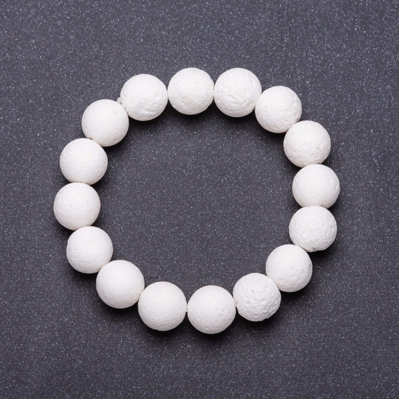 White Sponge Coral Natural Stone Bracelet on Elastic, 12mm Diameter, 18cm Length