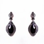 Oval Openwork Earrings with Black Crystal (40 / 20mm)