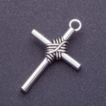 Cross Pendant Finding, length 40mm d1-3.5mm, silver colour, pack of 6pcs