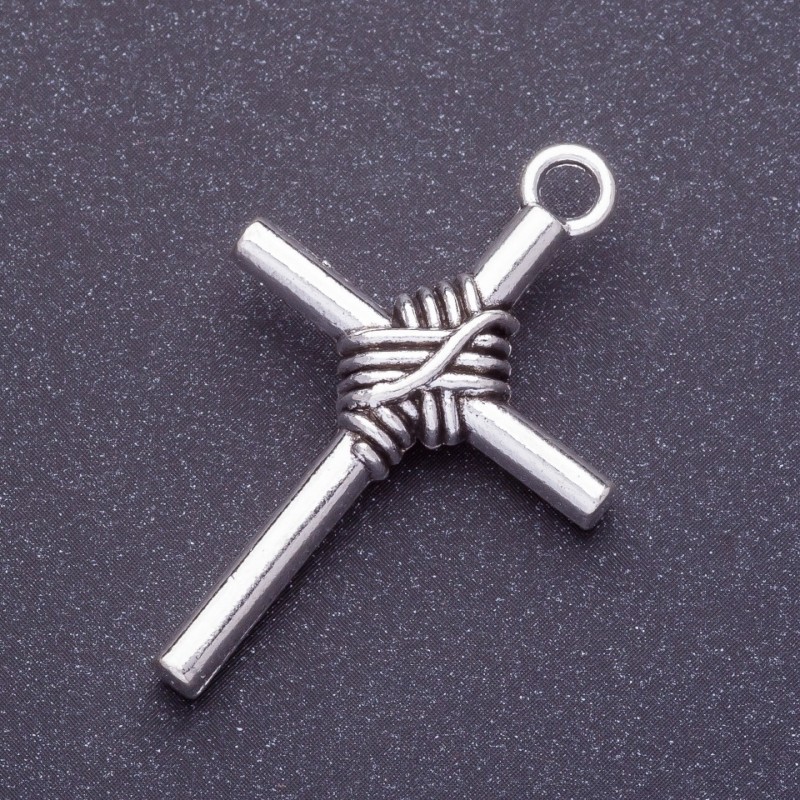 Cross Pendant Finding, length 40mm d1-3.5mm, silver colour, pack of 6pcs
