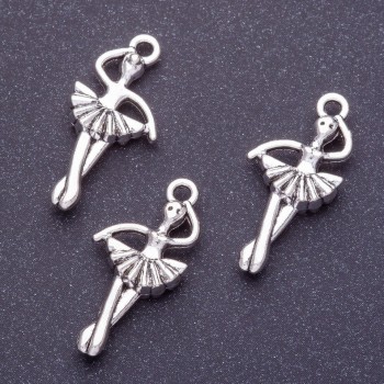 Ballerina Pendant Finding, L 7mm, Hole 1-1.5mm, Silver Colour, Pack 20g +/-11pcs