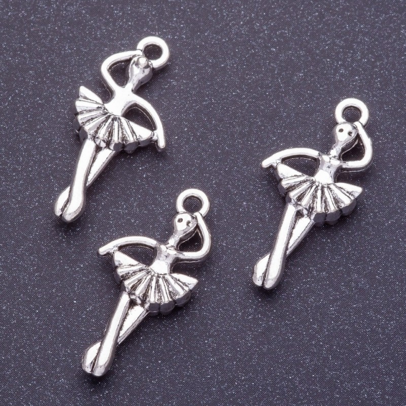 Ballerina Pendant Finding, L 7mm, Hole 1-1.5mm, Silver Colour, Pack 20g +/-11pcs