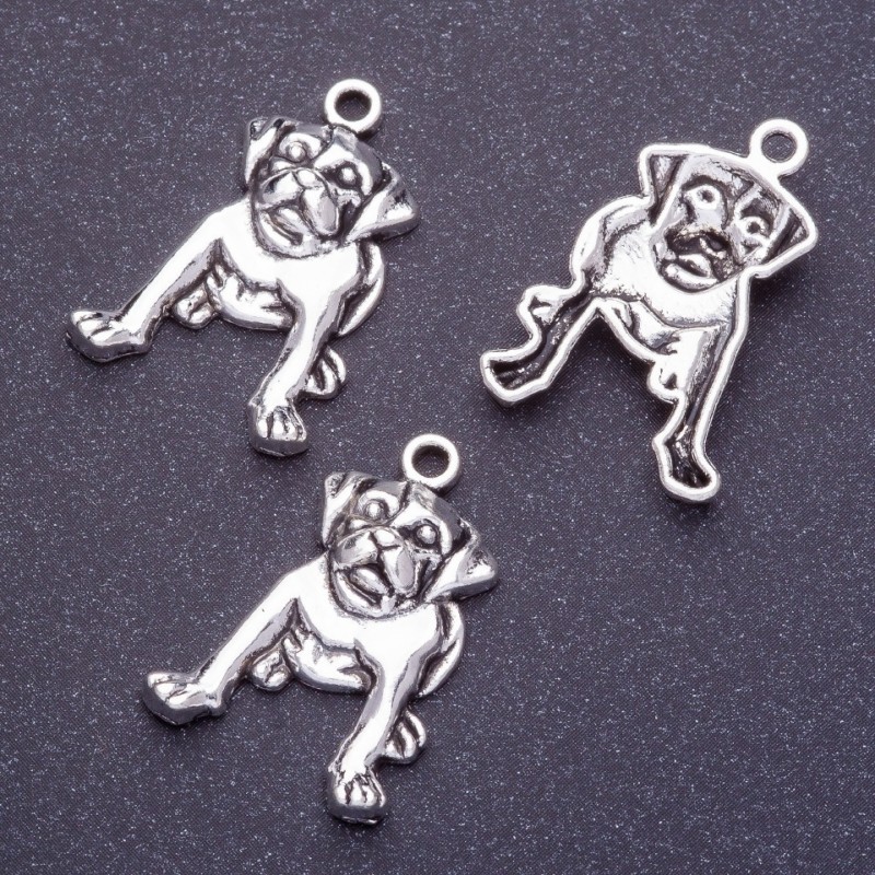 Bulldog Dog Pendant L, 5mm, Hole 1-1.5mm, Silver Colour, Pack 20g +/-11pcs