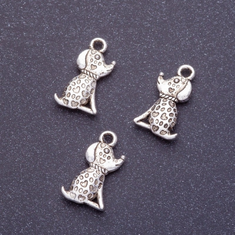 Dog Pendant Finding, Length 18mm, Hole 1mm, Silver Colour, Pack 20g +/-19pcs