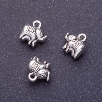 Elephant Pendant Finding, Length 11mm, Hole 1-1.5mm, Silver Colour, Pack 20g +/-11pcs