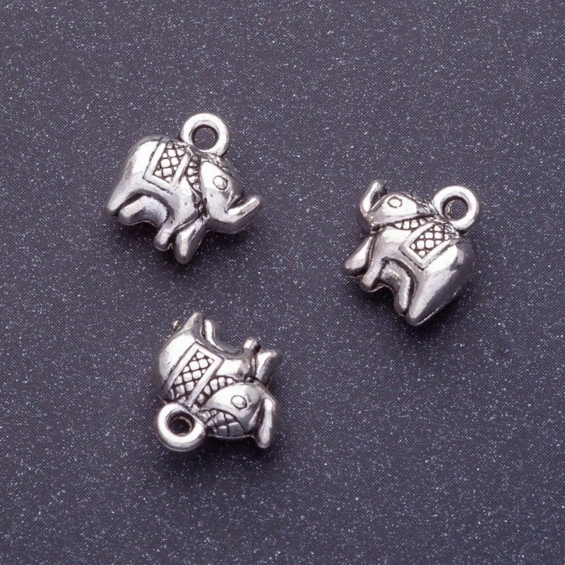 Elephant Pendant Finding, Length 11mm, Hole 1-1.5mm, Silver Colour, Pack 20g +/-11pcs