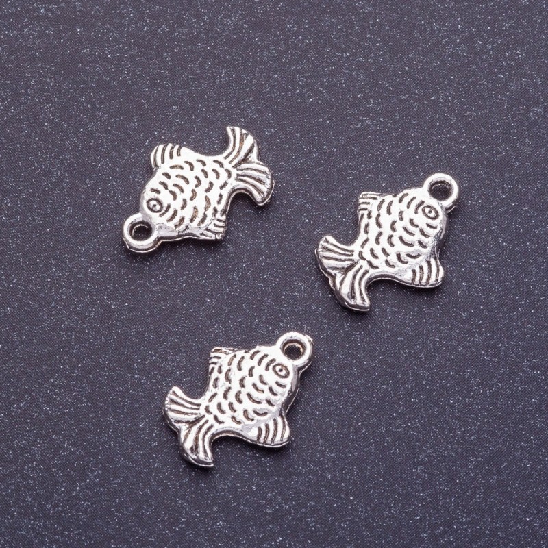Fish Pendant Finding, Length 16mm, Hole 1-1.5mm, Silver Colour, Pack 20g +/-22pcs