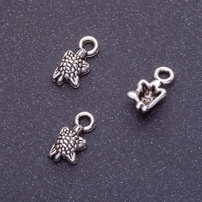 Finding – Sea Turtle Pendant, length 11x5mm d1-1.5mm, colour silver, pack 20g +/-62pcs