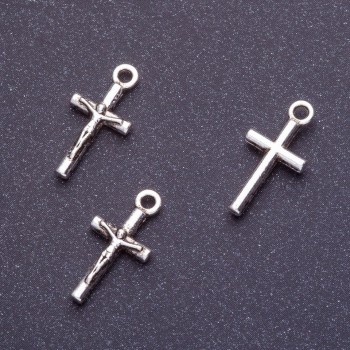 Finding – Crucifix Cross Pendant, length 18mm d1-1.5mm, colour silver, pack 20g +/-35pcs