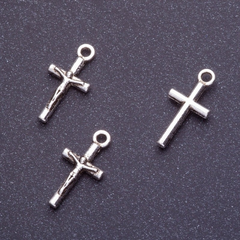 Finding – Crucifix Cross Pendant, length 18mm d1-1.5mm, colour silver, pack 20g +/-35pcs