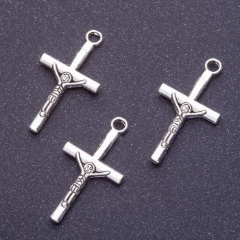 Crucifix Cross Pendant Finding, Length 28mm, Hole 1-1.5mm, Silver Colour, Pack 20g +/-19pcs