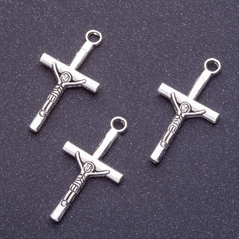 Crucifix Cross Pendant Finding, Length 28mm, Hole 1-1.5mm, Silver Colour, Pack 20g +/-19pcs