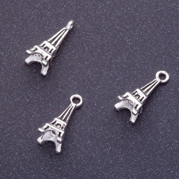 Eiffel Tower Pendant Finding, Length 16mm, Hole 1-1.5mm, Silver Colour, Pack 20g +/-23pcs
