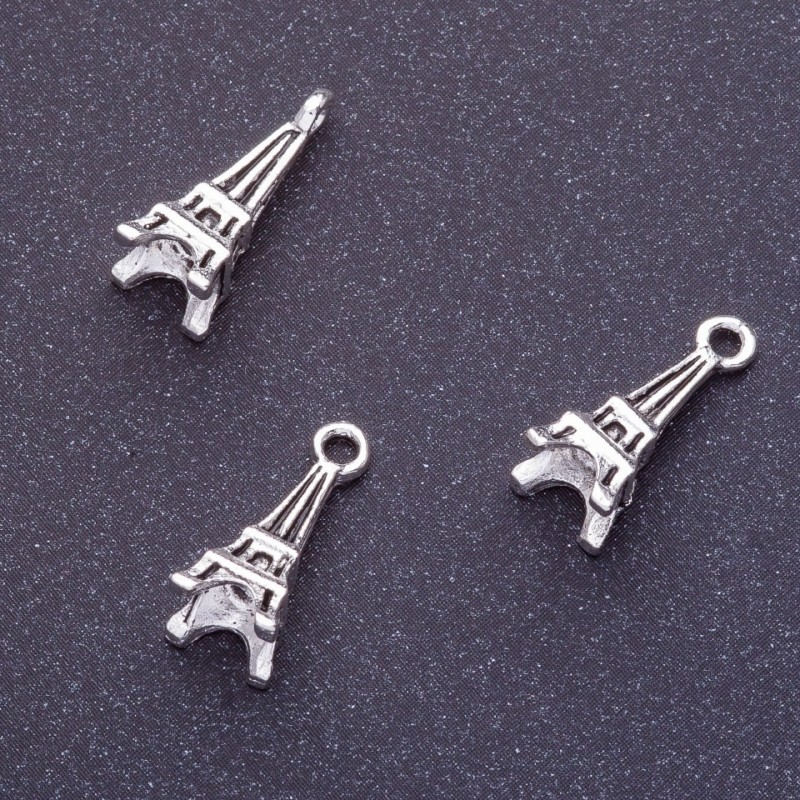 Eiffel Tower Pendant Finding, Length 16mm, Hole 1-1.5mm, Silver Colour, Pack 20g +/-23pcs