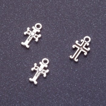Cross Pendant Finding, Length 11mm, Hole 1-1.5mm, Pack 20g +/-93pcs, Silver Colour