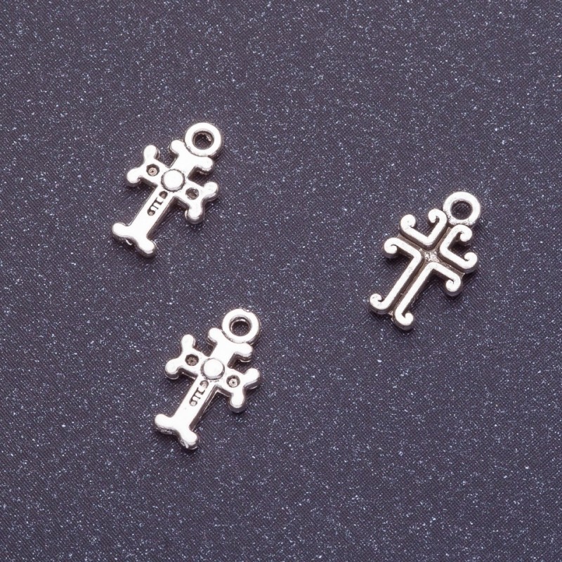 Cross Pendant Finding, Length 11mm, Hole 1-1.5mm, Pack 20g +/-93pcs, Silver Colour