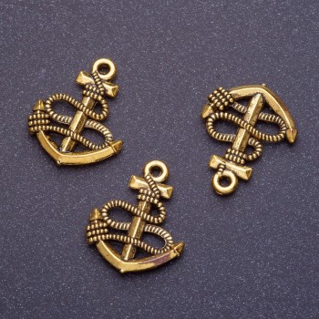 Anchor Pendant Finding, Length 24mm, Hole 1mm, "Antique Gold" Colour, Pack 20g +/-11pcs