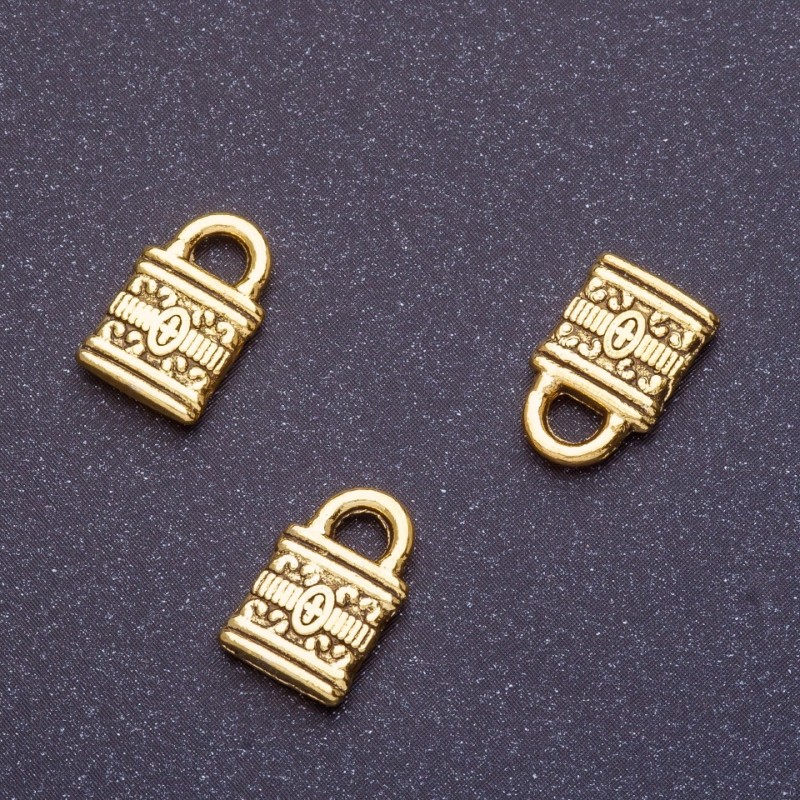 Padlock Pendant Finding, length 12mm d1-1.5mm, antique gold colour, pack of 18pcs