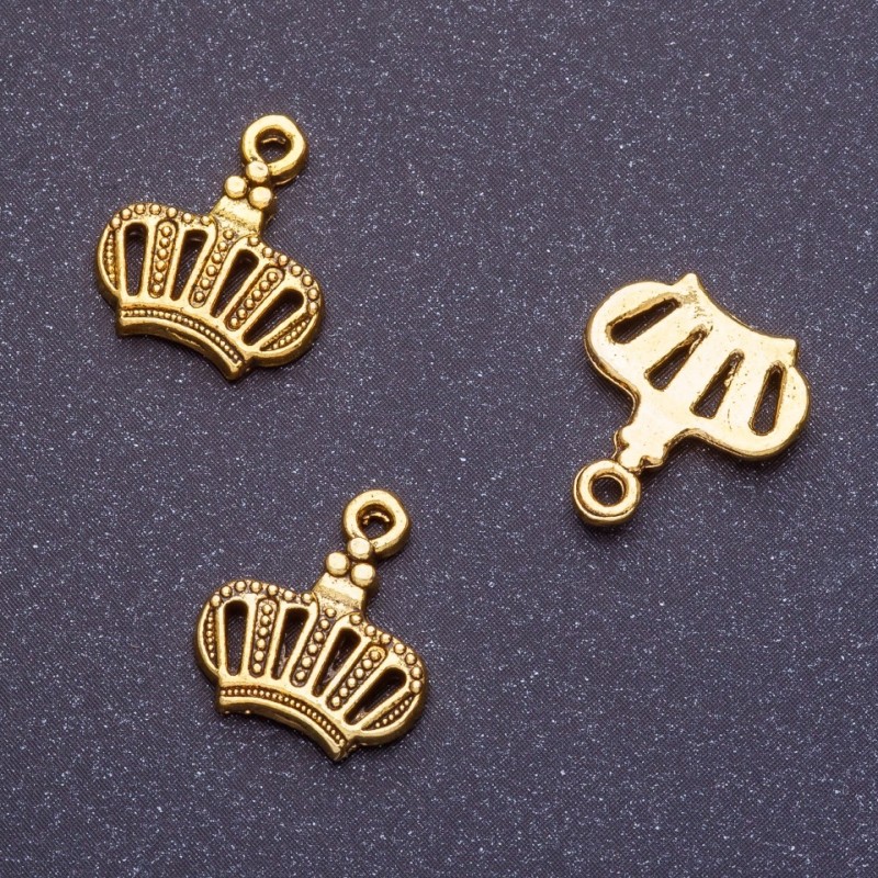 Crown Pendant Finding, Length 14mm, Hole 1-1.5mm, Antique Gold Colour, Pack 20g +/-23pcs